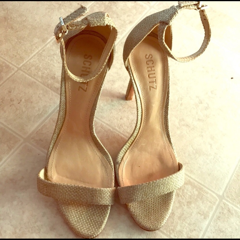 SHUTZ natural beige ankle strap heels size 5.5